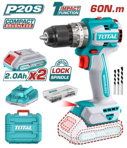 TOTAL Lithium-Ion compact brushless impact drill 20V / 2Ah / 60Nm BL Motor (TIDLI20602)